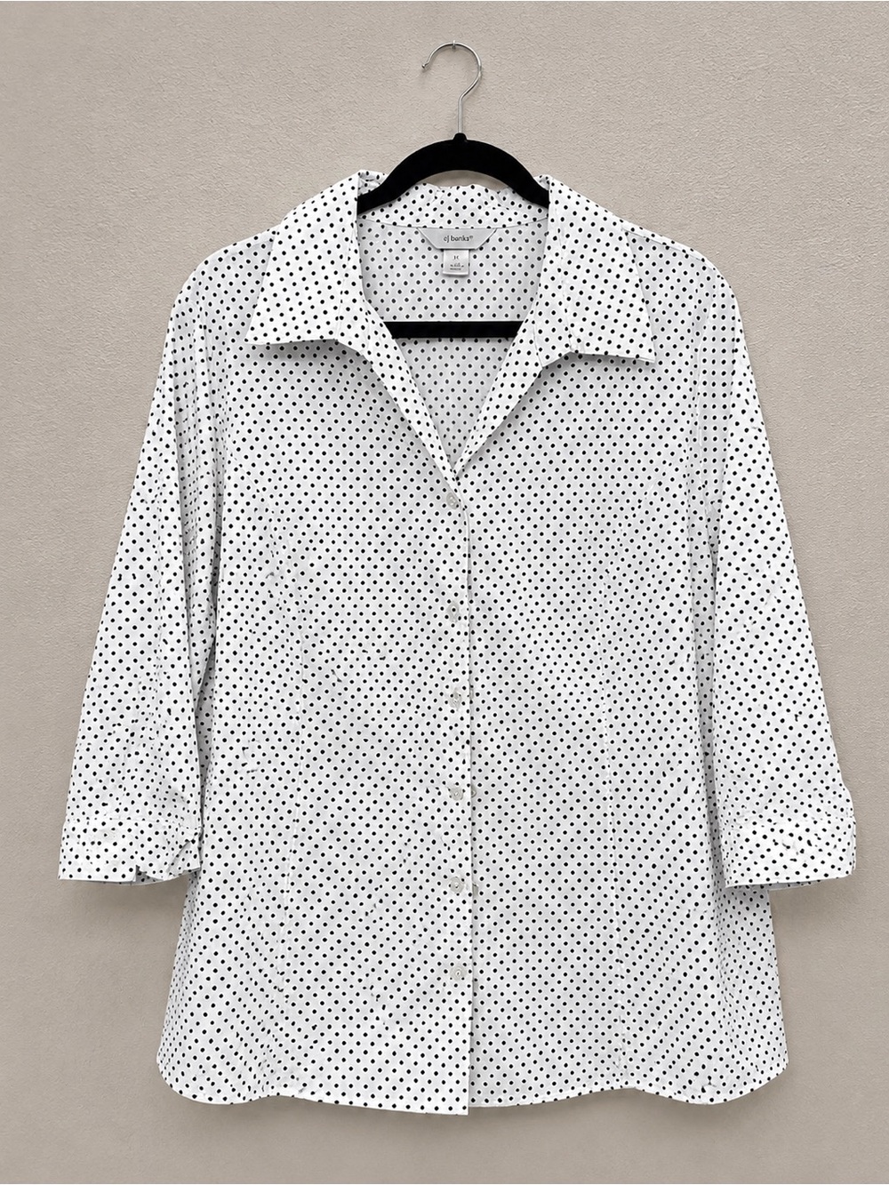 CJ Banks White Button-Down Shirt with Black Polka Dots